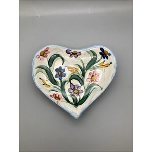 Heart Shaped Maypop Ceramic Dish Pottery by Gail Pittman 2000 Signed Floral
